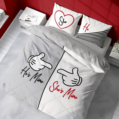 Pościel bawełniana 4103 A Holland 129 He`s Mine She`s Mine Detexpol szary/biały 